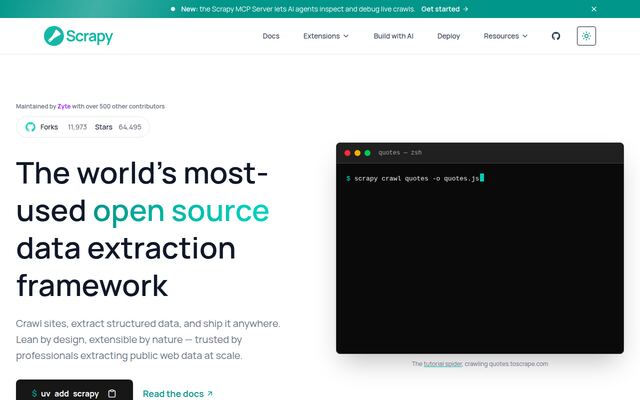 Scrapyの公式ページ