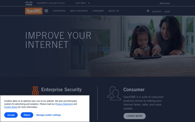 OpenDNSの公式ページ