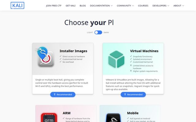 Kali Linuxの公式ページ