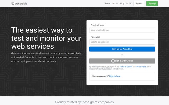 Assertibleの公式ページ