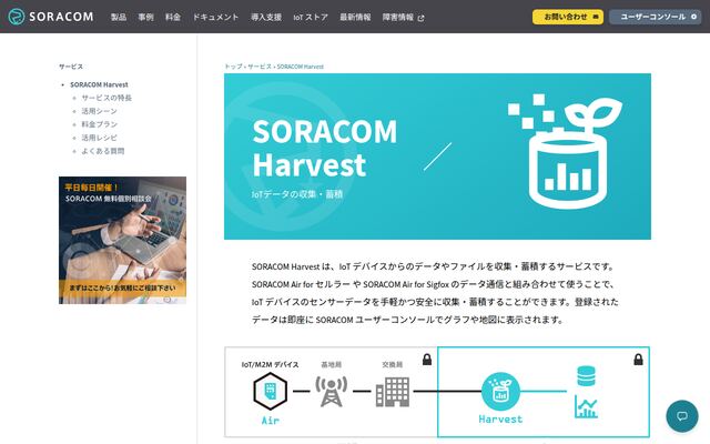 SORACOM Harvestの公式ページ