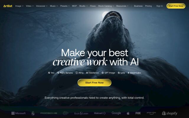 Artlistの公式ページ