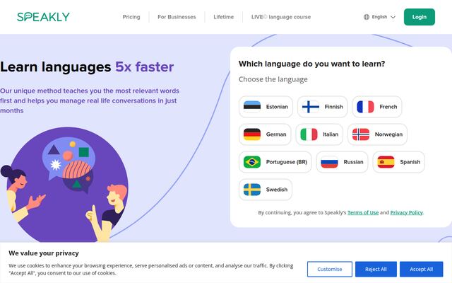 Speaklyの公式ページ