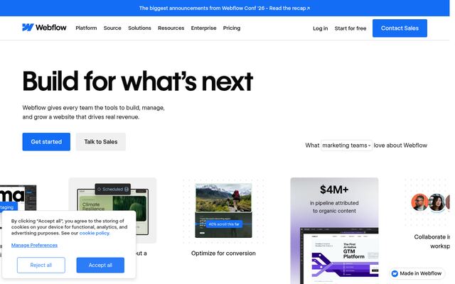 Webflowの公式ページ