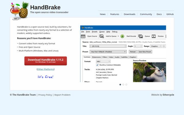 HandBrakeの公式ページ