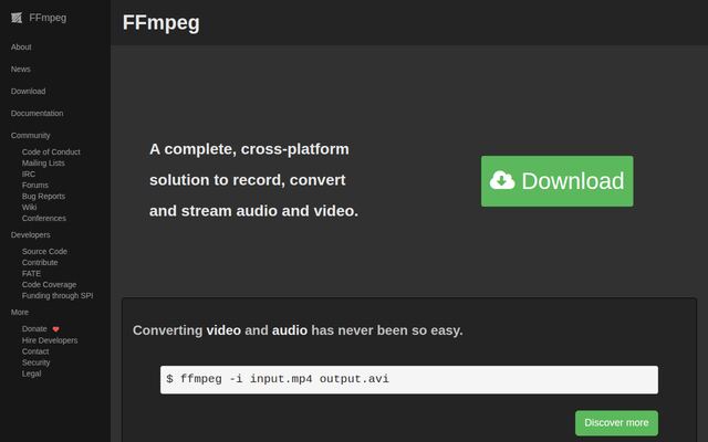 FFmpegの公式ページ