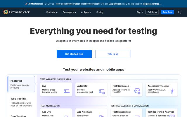BrowserStackの公式ページ