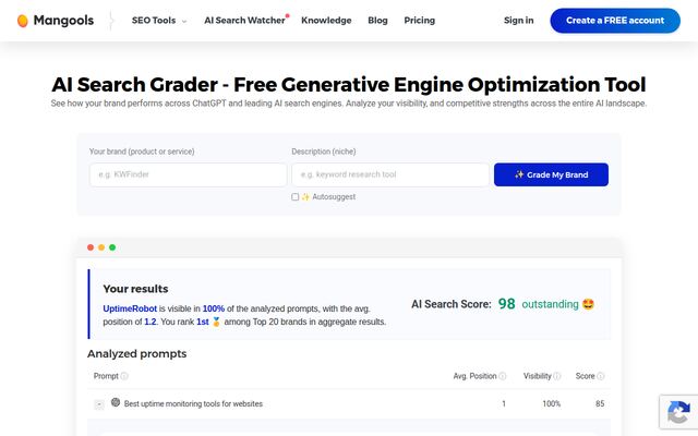 Mangools AI Search Graderの公式ページ