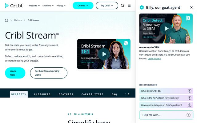 Cribl Streamの公式ページ
