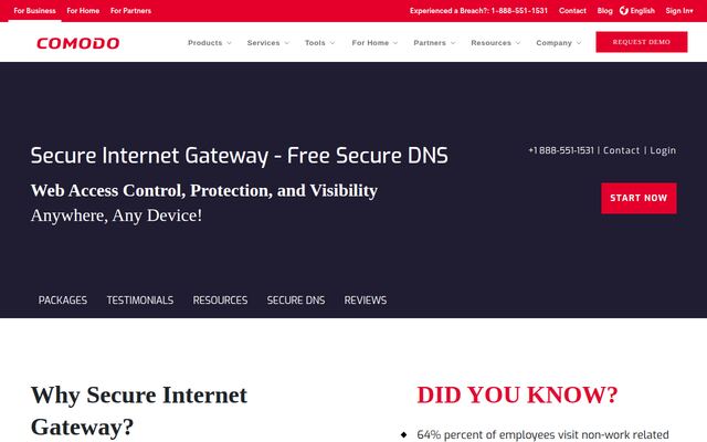 Comodo Secure DNSの公式ページ