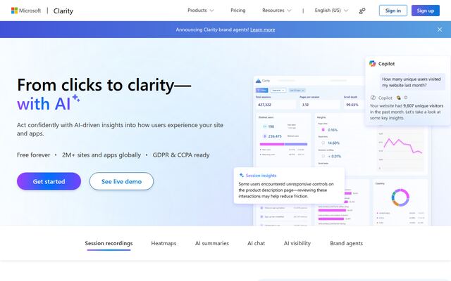 Microsoft Clarityの公式ページ