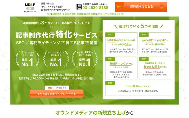 リファイドの記事制作代行の公式ページ