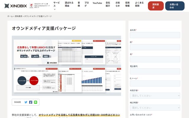 オウンドメディア支援パッケージの公式ページ