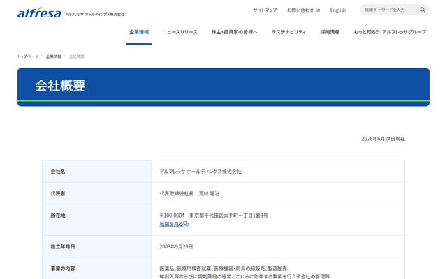アルフレッサホールディングス株式会社の公式サイト