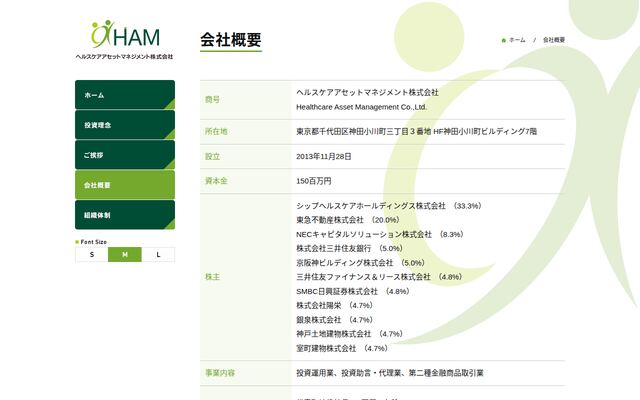 ヘルスケアアセットマネジメント株式会社の公式サイト