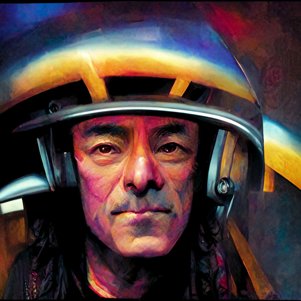 Neil Peart as a starship captain by Midjourney