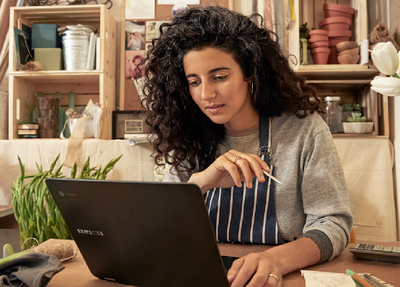 woman working on a computer