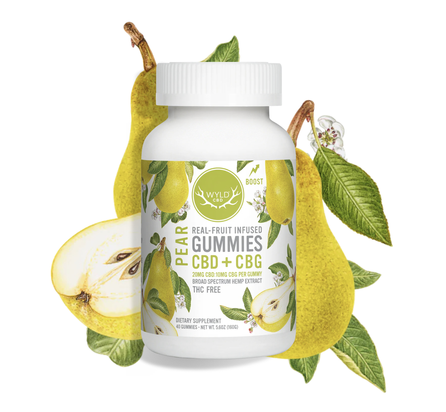 800mg CBD 400mg CBG Gummies | Pear by WYLD CBD