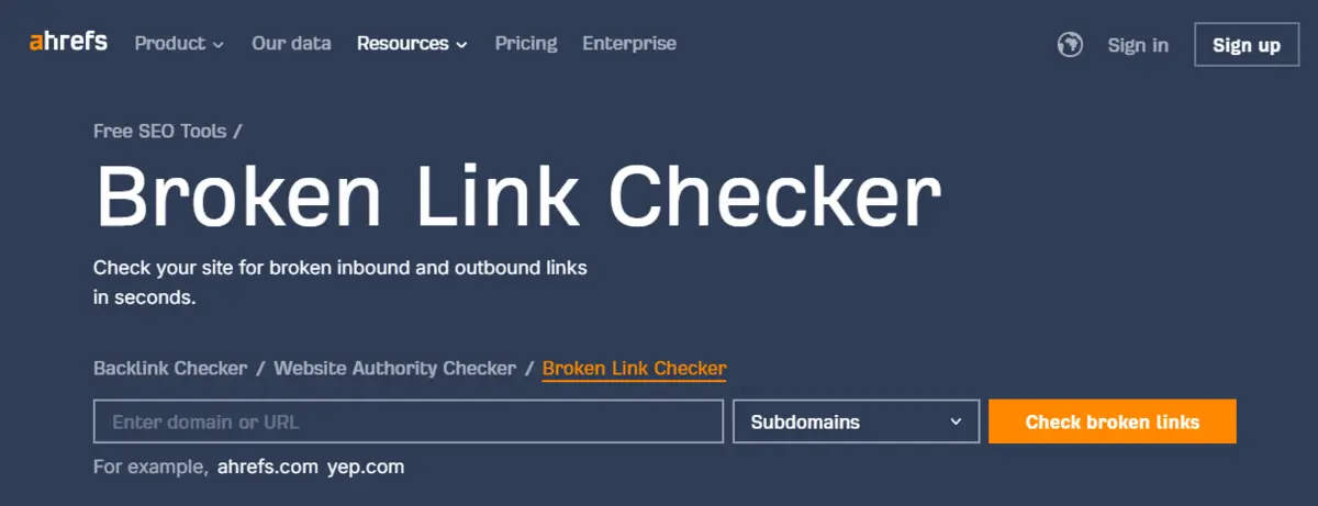 깨진 링크 (Broken Links)를 찾을 수 있는 Ahrefs Broken Link Checker 툴