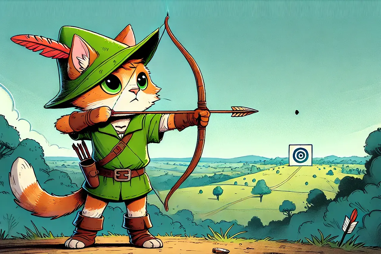 고양이가 버티컬한 타겟을 향해 활시위를 겨누고 있다. B2B마케팅에서 버티컬한 타겟팅이 중요함을 상징적으로 보여준다.
