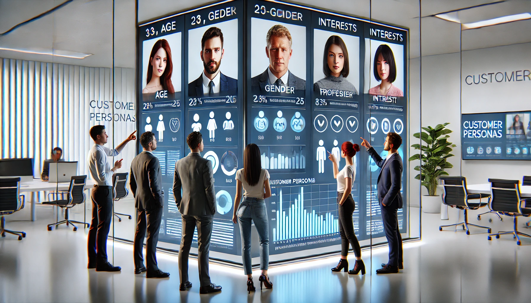 다양한 페르소나 모델에 대해 토론하고 있는 팀