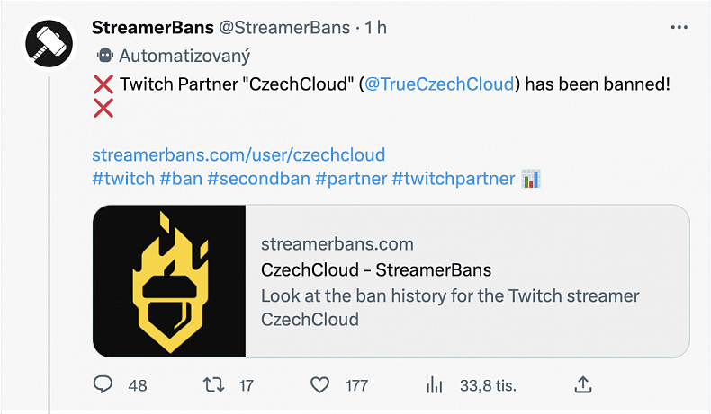 CzechCloud dostal ban na twitchi, důvod je absolutně bizarní!
