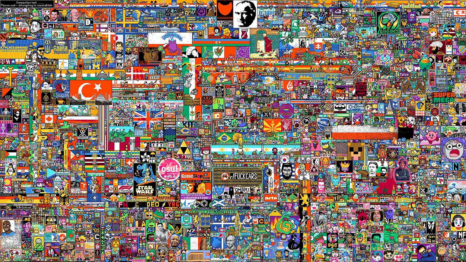 Internet v jednom obrázku - na r/place se sešly stovky komunit z celého světa