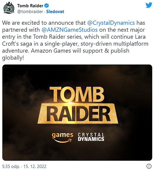 Další Tomb Raider bude vydávat Amazon Games