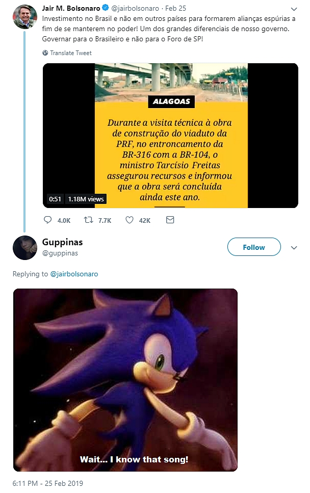 Brazilský prezident použil znělku ze hry Sonic The Hedgehog ve svém videu