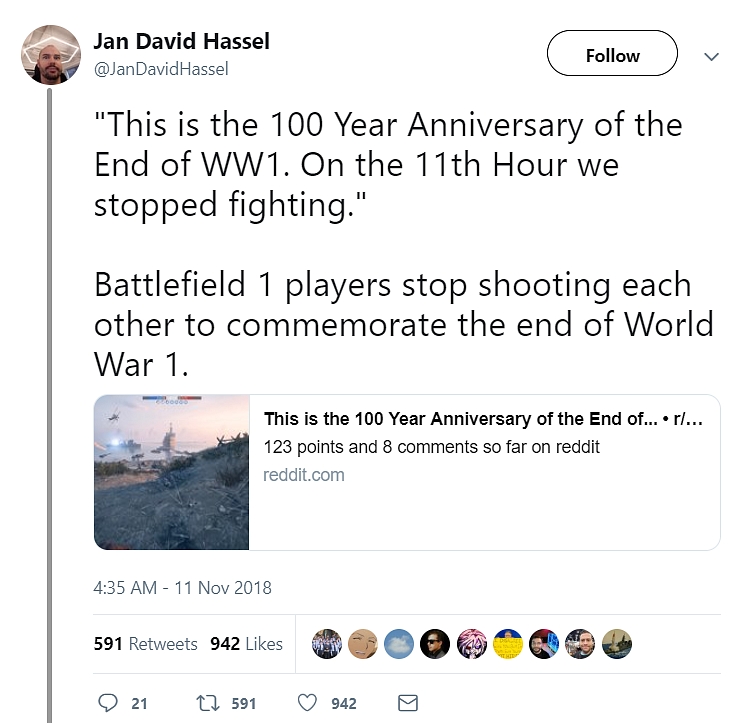 Hráči Battlefield 1 složili zbraně, aby si připomenuli konec první světové války
