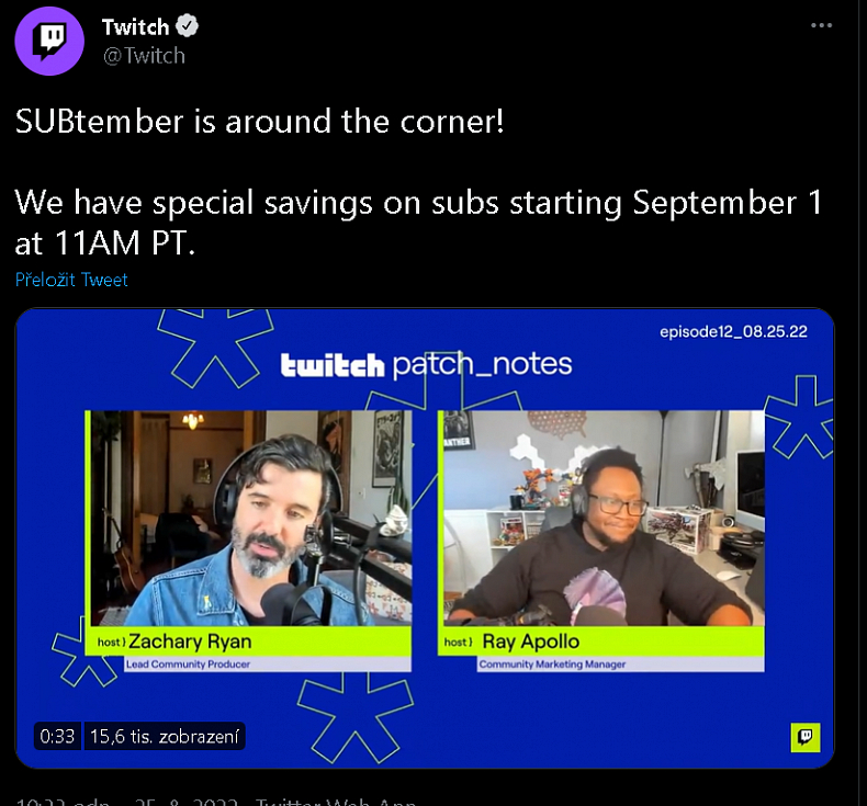 Další SUBtember je tady, Twitch od září na čas zlevňuje cenu předplatných