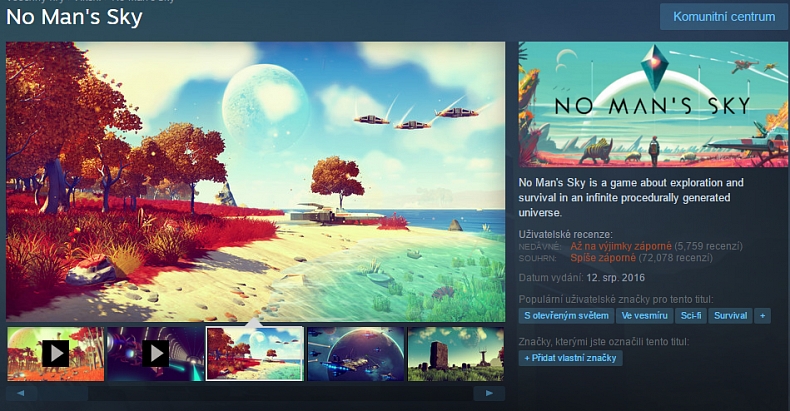 Jedno z nejhorších hodnocení na Steamu patří hře No Man's Sky