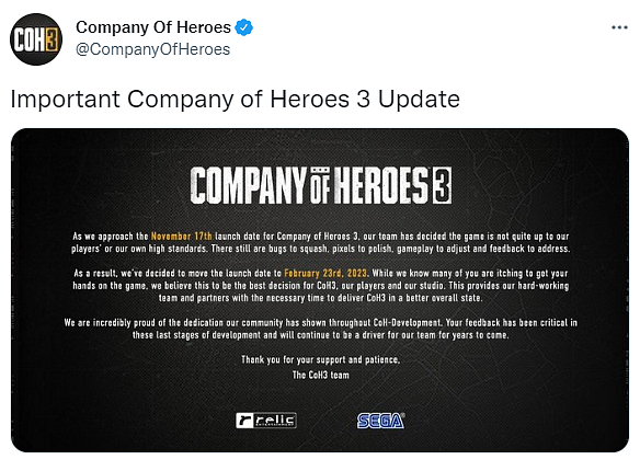 Company of Heroes 3 se odkládá na příští rok