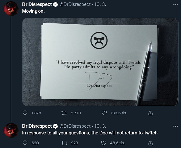 Dr. Disrespect stále nesmí na Twitch, jeho přítomnost zapříčinila další ban