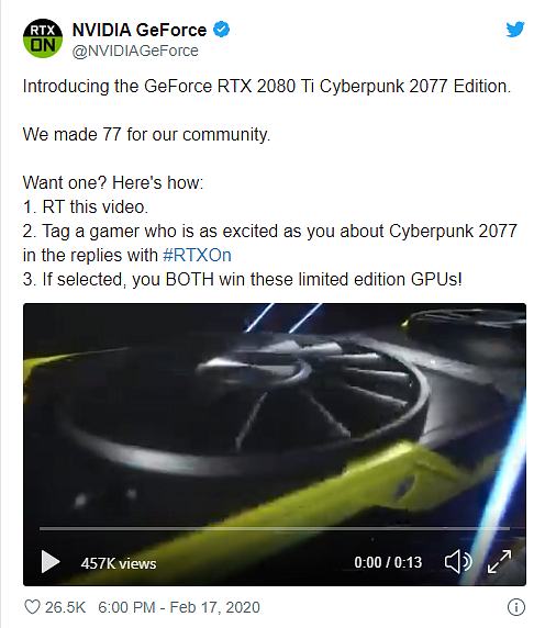 NVIDIA vytvořila 2080 Ti v Cyberpunk edici, jednu můžete vyhrát i vy