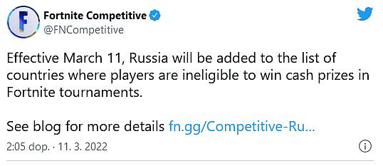 Fortnite Ruským hráčům nevyplatí výhry v turnajích