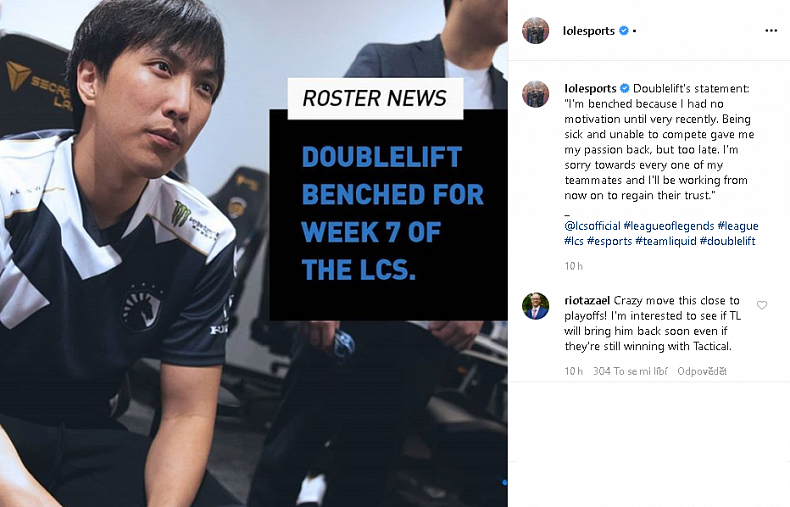 [LoL] C9 stále neporažení snad míří pro 18-0, Doublelift na lavičce