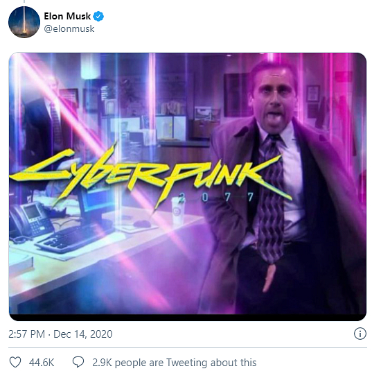 Elon Musk na Twitteru kritizuje Cyberpunk 2077