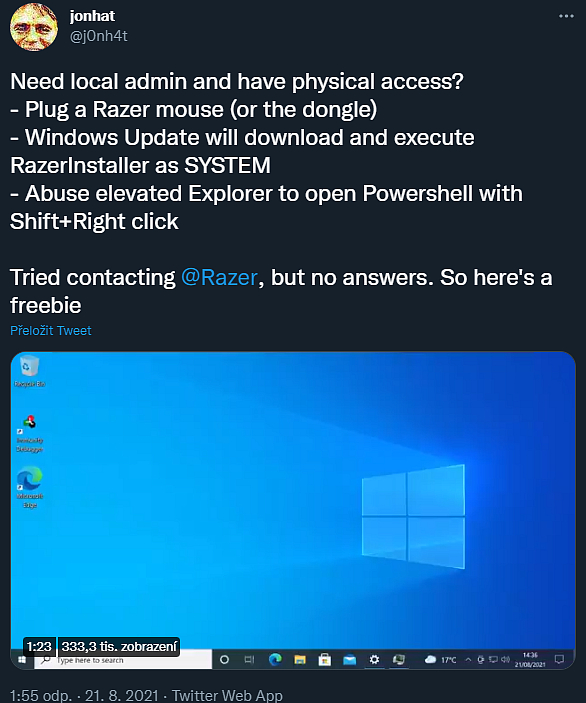 Herní příslušenství umožňuje získat administrátorská práva na Windows