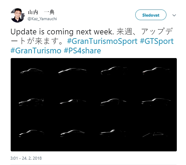 Gran Turismo Sport čeká aktualizace s 12 novými auty