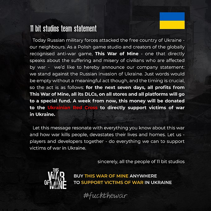 Kupte si This War of Mine, výdělek zamíří na podporu Ukrajiny