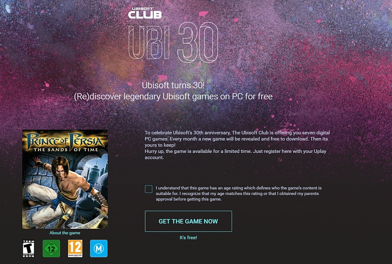 Ubisoft ke 30. výročí rozdává hry zdarma