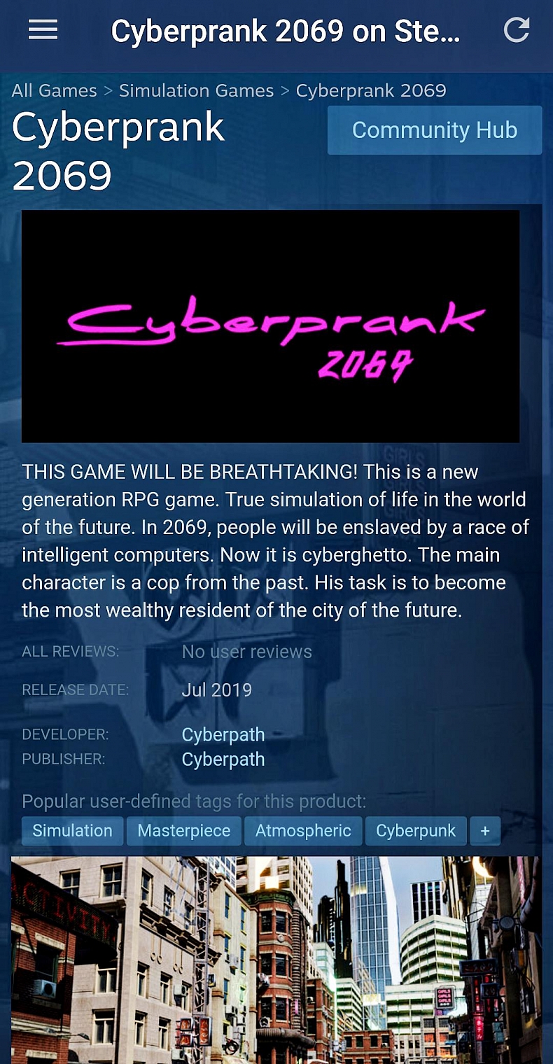 Hra Cyberprank 2069 byla odstraněna ze Steamu