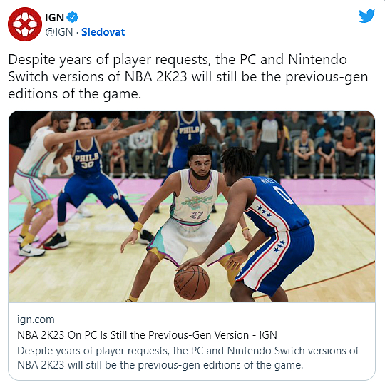 NBA 2K23 bude na PC opět ve verzi pro old-gen konzole