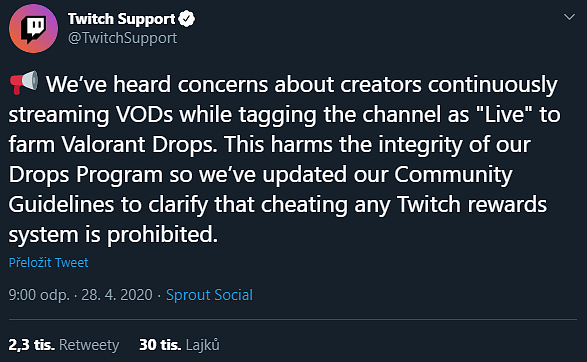 Twitch zasahuje proti nonstop streamování valorantu, tweet naznačuje víc jak pravidla