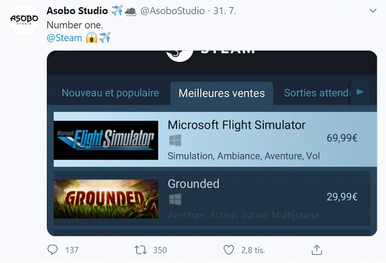 Microsoft Flight Simulator se stal jednou z nejprodávanějších her na Steamu