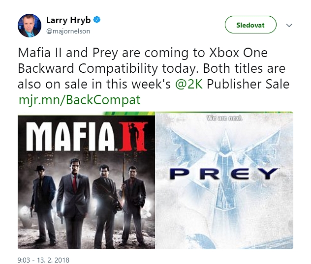 Mafia II a Prey se zpětnou kompatibilitou pro Xbox One