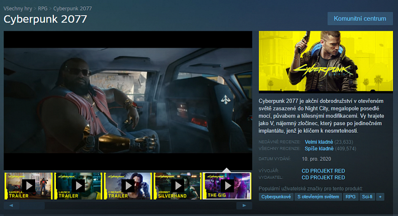 Cyberpunk 2077 má na Steamu velmi kladné recenze