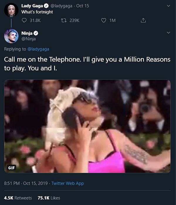 Lady Gaga se na Twitteru zeptala co je to Fortnite, odpověděl ji Ninja