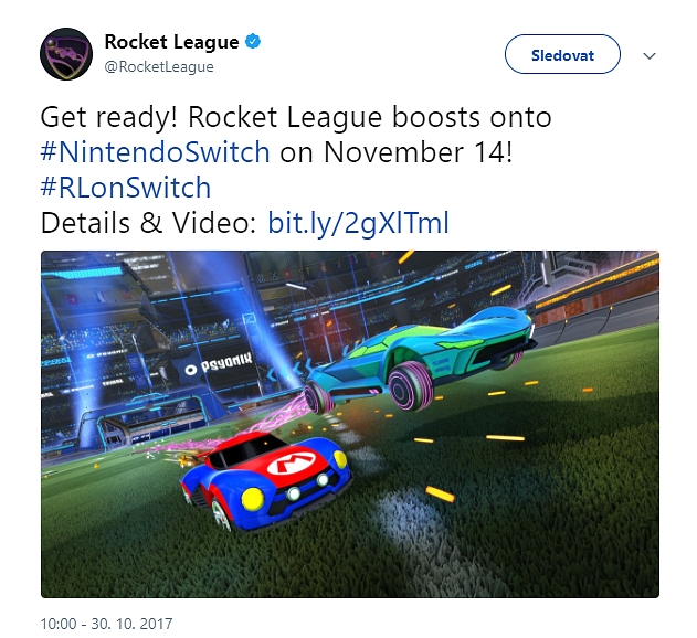 Rocket League na Nintendu Switch už v půli listopadu